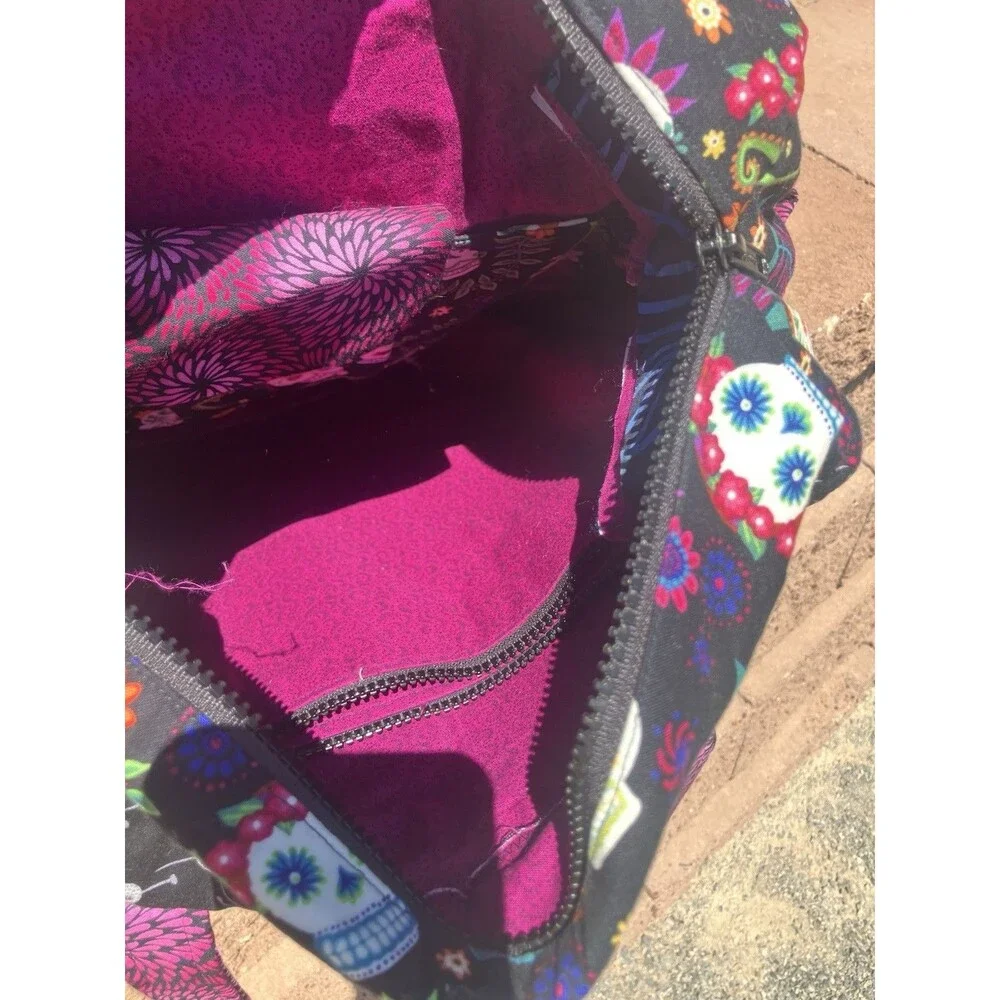 Large Knitting Tote Travel Bag Day Of The Dead Multiple Pockets 2 Straps